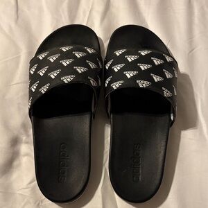 Adidas Black and White Logo Slide Sandals